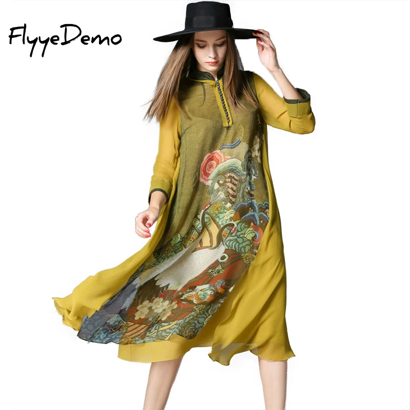 Women Silk Dress Luxury Silk Long Dress Solid Classic Dress 2019 Summer New Style Crane Printed Loose Yellow Dresses
Women Silk Dress Luxury Silk Long Dress Solid Classic Dress 2019 Summer New Style Crane Printed Loose Yellow Dresses