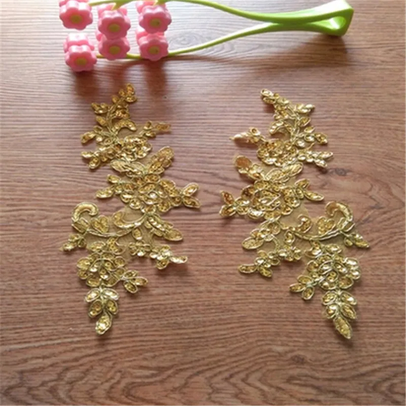 

10X Flower Floral Venice Venise Gold Glitter Lace Applique Sewing Trims DIY Craft 25X 11cm BD0241