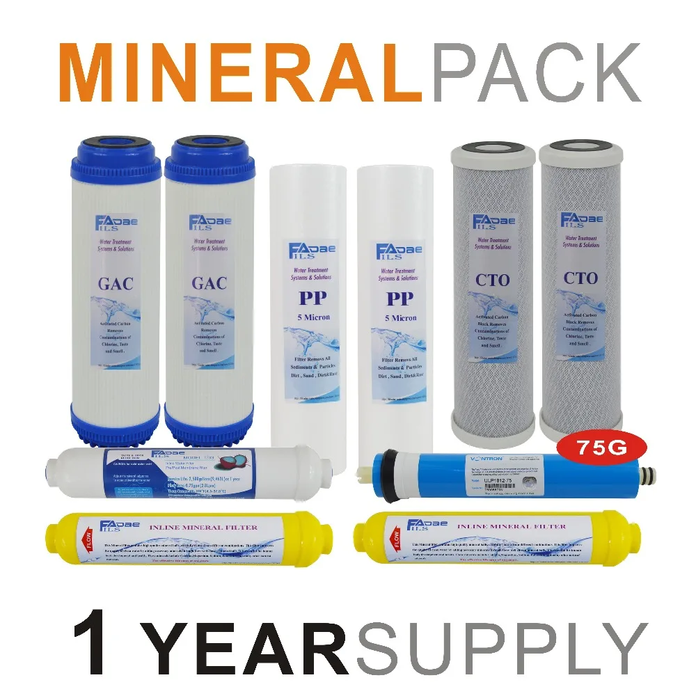 Mineralization Reverse Osmosis System Replacement Filter Sets -10 Filters with 75 GPD RO Membrane Element - 1 Year Supply
Mineralization Reverse Osmosis System Replacement Filter Sets -10 Filters with 75 GPD RO Membrane Element - 1 Year Supply
