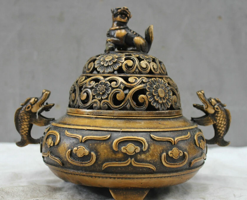 Chinese Folk Culture Handmade Bronze Brass Statue Brave troops Incense burner