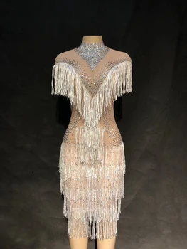 Sparkly Rhinestones Silvery Tassels Dress Sexy Women Party Bar Dresses Birthday Celebration Outfit Singer Dance Stage Costumes
Sparkly Rhinestones Silvery Tassels Dress Sexy Women Party Bar Dresses Birthday Celebration Outfit Singer Dance Stage Costumes