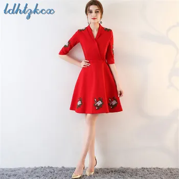 LDHTZKCX Floral Embroidery Cotton Mini-dress Women 2018 Autumn New Chinese Style Red Empire V-Neck Slim Show Thin Vestidos LD584
LDHTZKCX Floral Embroidery Cotton Mini-dress Women 2018 Autumn New Chinese Style Red Empire V-Neck Slim Show Thin Vestidos LD584