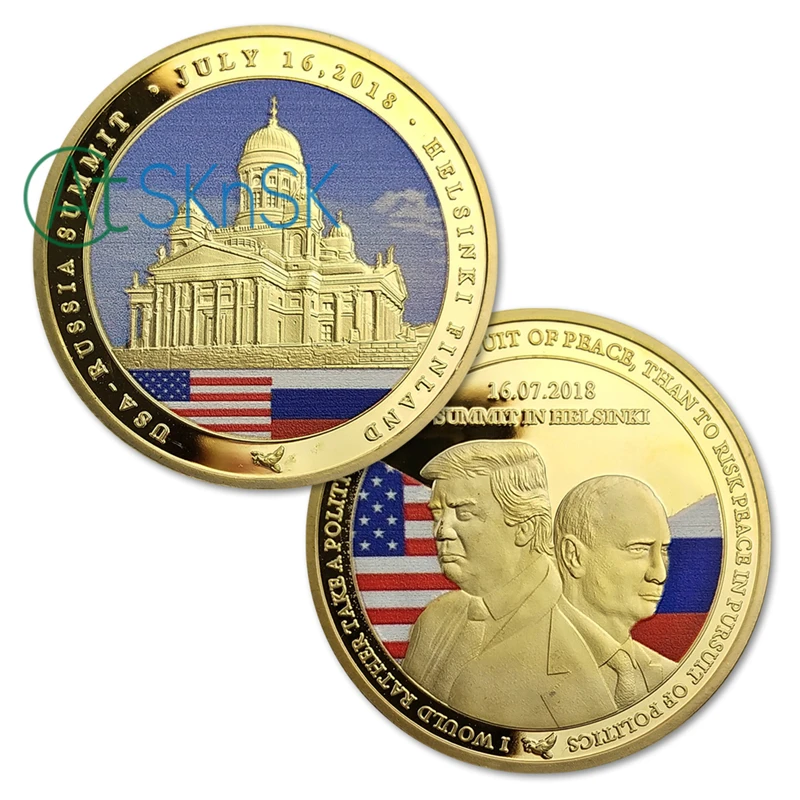 1/3/5/10Pcs 2018 New Design Trump Putin Summit in Helsinki Challenge Coin U.S. and Russia Leader Gold Plated Collect Coins
1/3/5/10Pcs 2018 New Design Trump Putin Summit in Helsinki Challenge Coin U.S. and Russia Leader Gold Plated Collect Coins