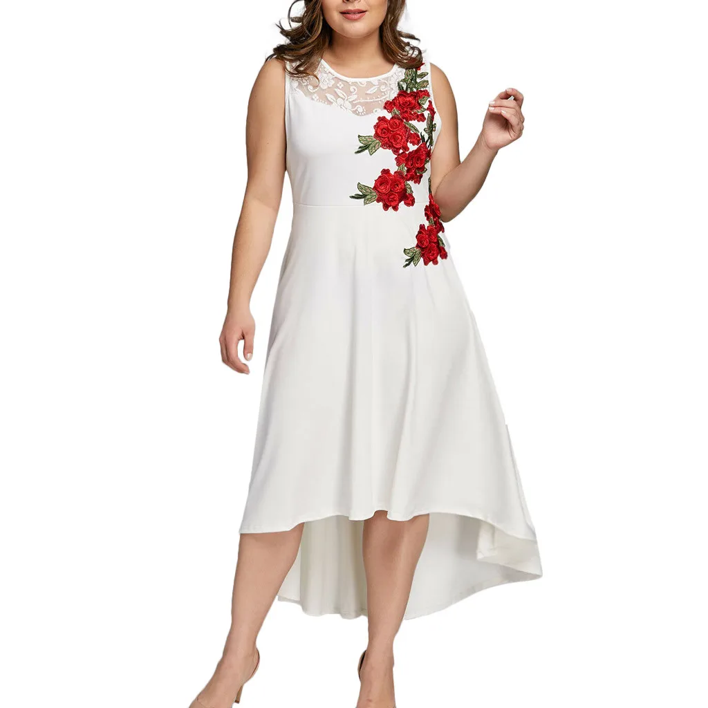 Women Appliques Plus Size O-Neck Zipper Perspective Sleeveless Mesh Lace Dress Sexy Party Elegant Vestido Sundress z0522
Women Appliques Plus Size O-Neck Zipper Perspective Sleeveless Mesh Lace Dress Sexy Party Elegant Vestido Sundress z0522