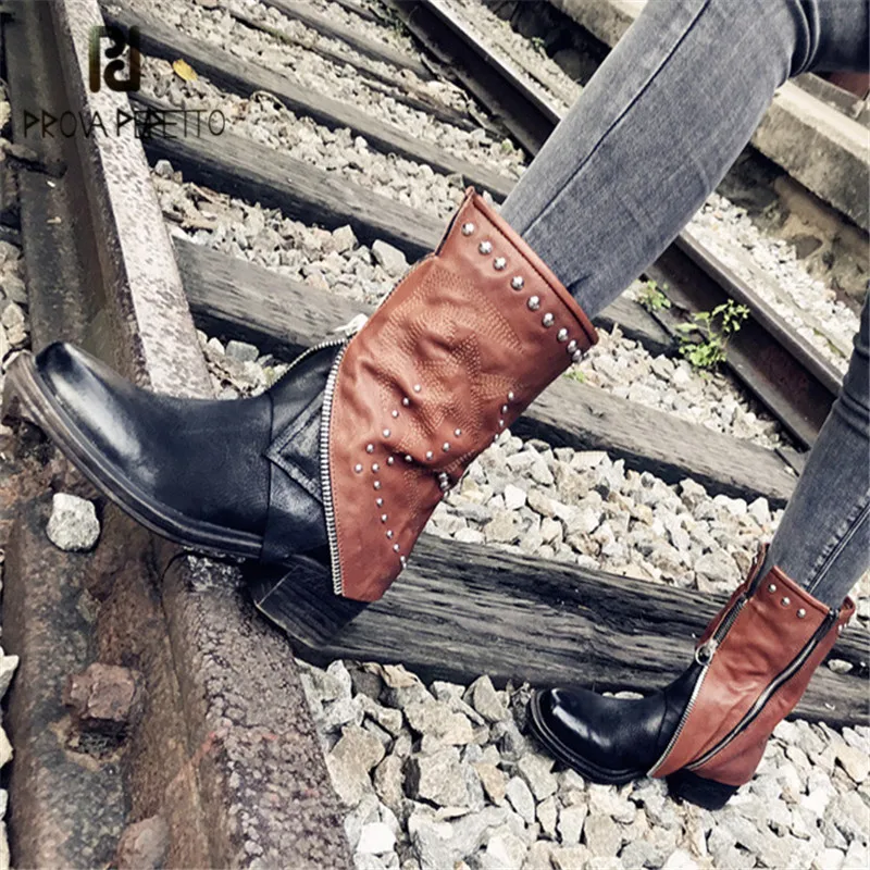 Prova Perfetto Designer Women High Boots Rivets Studded Autumn Winter Front Zipper Botas Mujer Female Platform Rubber Shoes
Prova Perfetto Designer Women High Boots Rivets Studded Autumn Winter Front Zipper Botas Mujer Female Platform Rubber Shoes