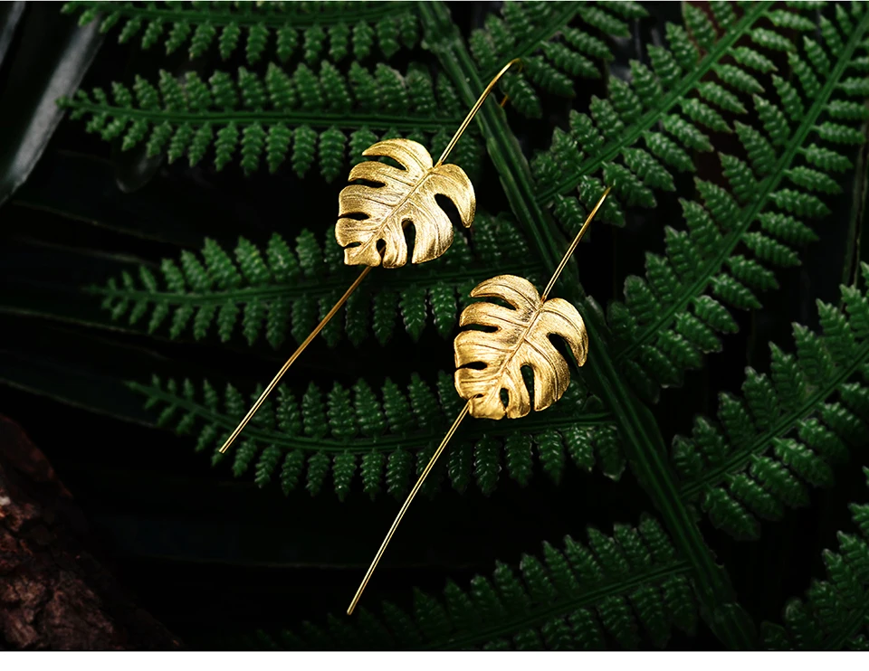 Handmade Palm Leaf Drop Dangle Earrings