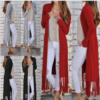 Hot Cardigan Women Casual Outerwear Cardigans Coat Gray Red Black Coat Female Tassel Blend Coat
Hot Cardigan Women Casual Outerwear Cardigans Coat Gray Red Black Coat Female Tassel Blend Coat