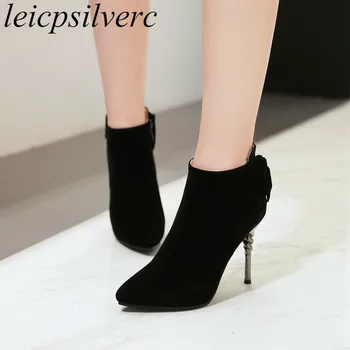 Women Boots Winter Super High Heel Warm Flock Zip Pointed Toe Ankle Basic Butterfly-knot Thin Heels 2019 New Sexy Fashion Black
Women Boots Winter Super High Heel Warm Flock Zip Pointed Toe Ankle Basic Butterfly-knot Thin Heels 2019 New Sexy Fashion Black