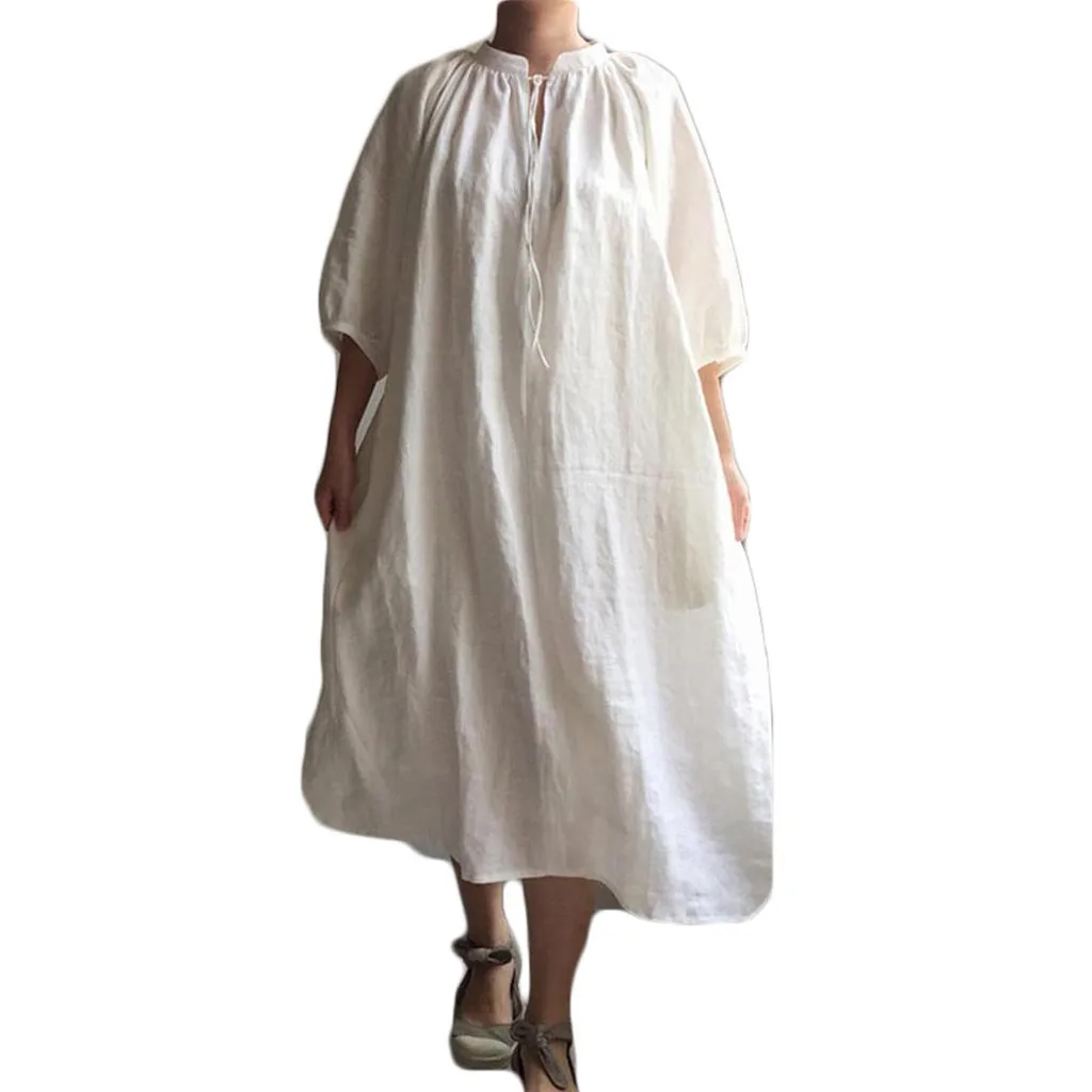 Summer Autumn Women Beach Dress Loose Cotton and Linen Pleated Solid Color Casual Half Sleeve Dress Plus Size L703
Summer Autumn Women Beach Dress Loose Cotton and Linen Pleated Solid Color Casual Half Sleeve Dress Plus Size L703
