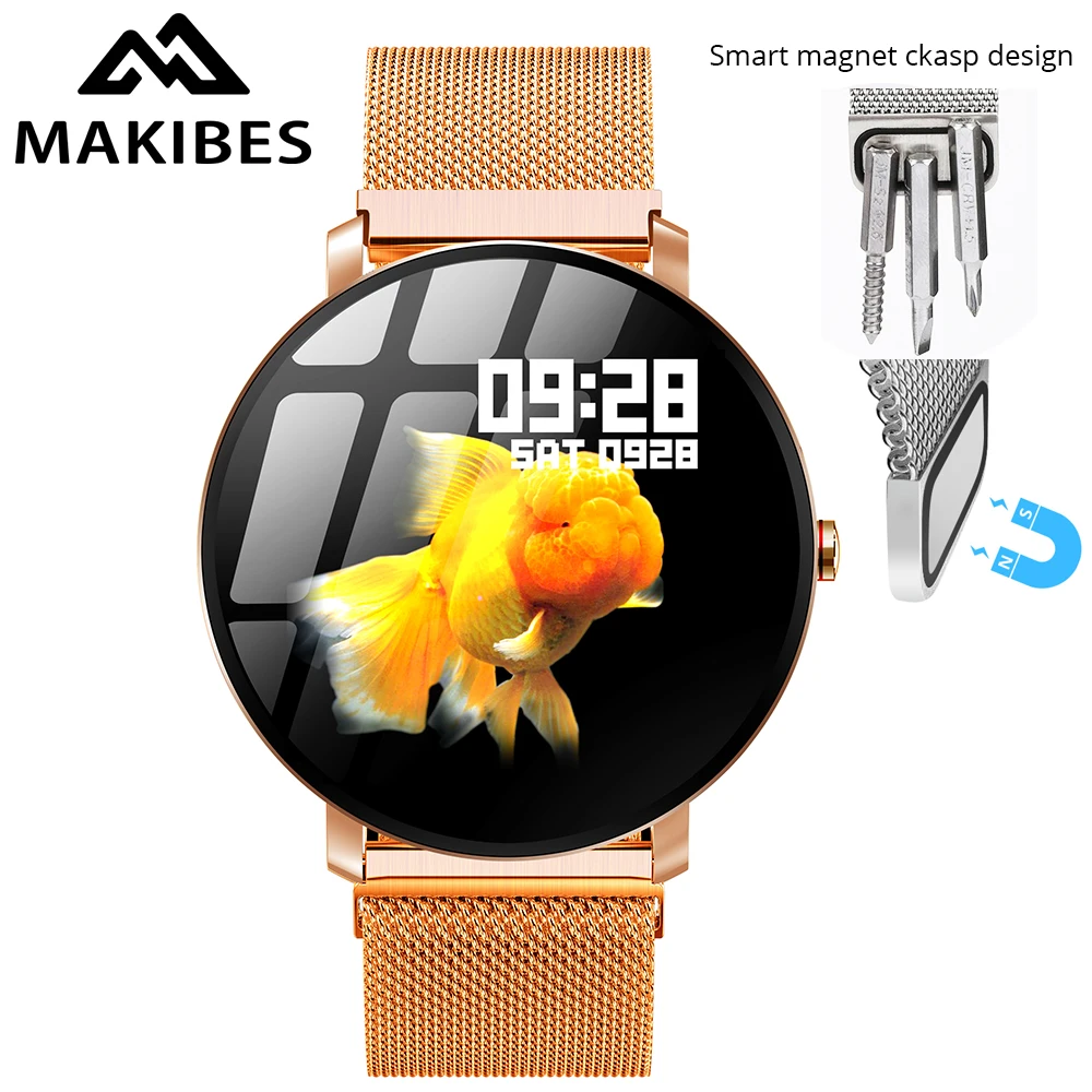 

Makibes F3 1.3“Full Touch Screen Milanese magnetic wristband Men Women Smart Watch Waterproof Blood oxygen Fitness Tracker PK T3