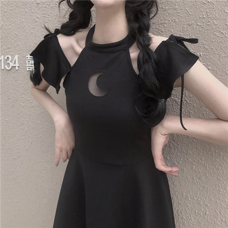 Summer Dress Women Halter Off Shoulder Chic Moon Hollow Out Lace Up Slim Goth Girl Clubwear Sexy Mini Dresses Black
Summer Dress Women Halter Off Shoulder Chic Moon Hollow Out Lace Up Slim Goth Girl Clubwear Sexy Mini Dresses Black