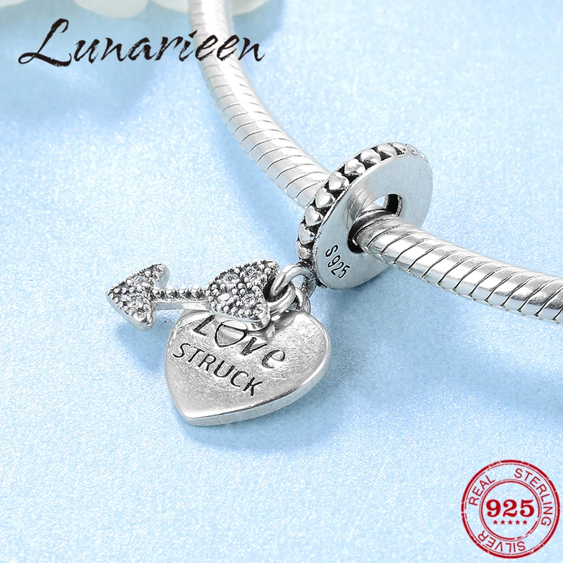 

True love coming Cupid's arrow heart CZ Beads 925 Sterling Silver charm fit Original Pandora Charm Bracelet Jewelry making