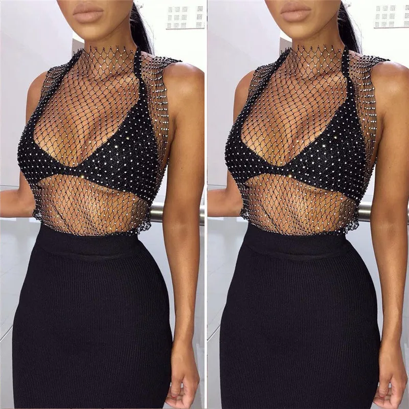 Fashion Mesh Rhinestone Crop Top Women Tanks Summer Women Casual Tank Tops Vest Sleeveless Crop Tops T Shirts
Fashion Mesh Rhinestone Crop Top Women Tanks Summer Women Casual Tank Tops Vest Sleeveless Crop Tops T Shirts