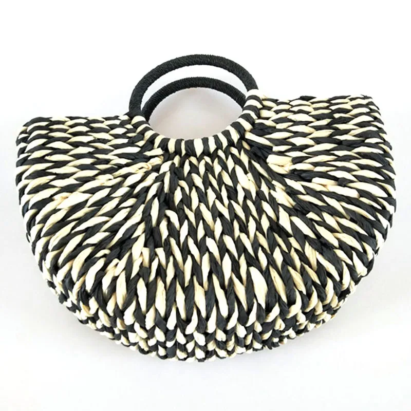 New Women round bucket semicircle straw bag handmade net color woven basket rattan handbag(black)
New Women round bucket semicircle straw bag handmade net color woven basket rattan handbag(black)