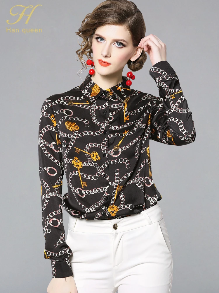 H Han Queen 2019 spring vintage Print Ladies Tops chiffon long sleeve Casual Blouse Female Work Wear Office Shirts
H Han Queen 2019 spring vintage Print Ladies Tops chiffon long sleeve Casual Blouse Female Work Wear Office Shirts