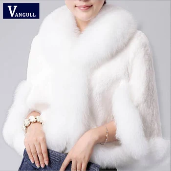 

Fur Faux Fur Coat Mink Hair Rex Rabbit Hair Cape Jacket 2018 Black White Fur Overcoat Imitation Rabbit Fur Faux Fox Collar XXXL