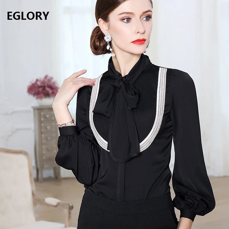 Top Quality Blouses for Women Bow Collar Appliques Beading Pleated Long Sleeve White Black Blouse Shirt Female Elegant Blusas
Top Quality Blouses for Women Bow Collar Appliques Beading Pleated Long Sleeve White Black Blouse Shirt Female Elegant Blusas
