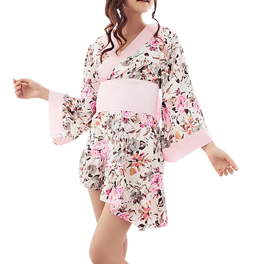 Ladies Sweet Floral Kimono Wrap Asymmetric Mini Dress with Obi Belt Sexy Japanese Kimono Cosplay Short Bathrobe Lingerie Outfit
Ladies Sweet Floral Kimono Wrap Asymmetric Mini Dress with Obi Belt Sexy Japanese Kimono Cosplay Short Bathrobe Lingerie Outfit