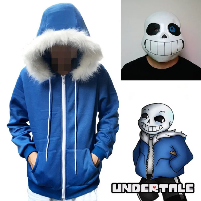 Толстовки для косплея Undertale Sans латексная маска маски скелетов синее пальто