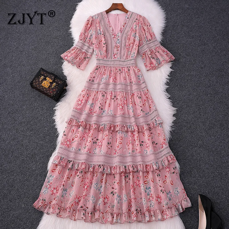 High Quality Designer Summer Dress Women 2019 Elegant Flare Sleeve Hollow Embroidery Patchwork Ruffles Print Midi Chiffon Dress
High Quality Designer Summer Dress Women 2019 Elegant Flare Sleeve Hollow Embroidery Patchwork Ruffles Print Midi Chiffon Dress