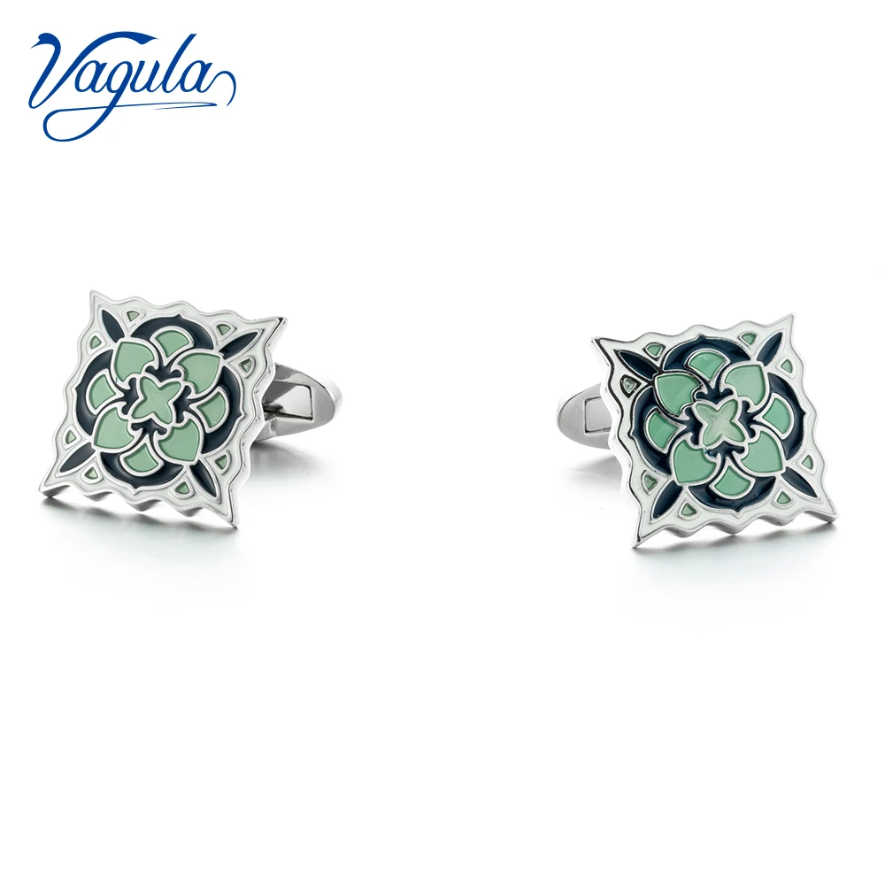 

VAGULA Cuff links French Shirt Square Button Bonito Gemelos Hot Selling Enamel Flower Design Cufflinks 98