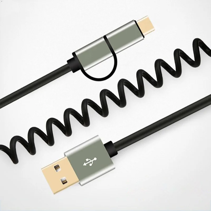 Retractable Micro USB Type C Cable Micro USB 2 IN 1 Spring Coiled Type-C Cable for Samsung Xiaomi Quick Charge 3.0 Tipo C Cabo
Retractable Micro USB Type C Cable Micro USB 2 IN 1 Spring Coiled Type-C Cable for Samsung Xiaomi Quick Charge 3.0 Tipo C Cabo
