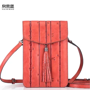 

NAISIBAO 2020 new women Genuine Leather handbag cowhide Embossed famous brand fashion tassel small bag women leather shouler bag