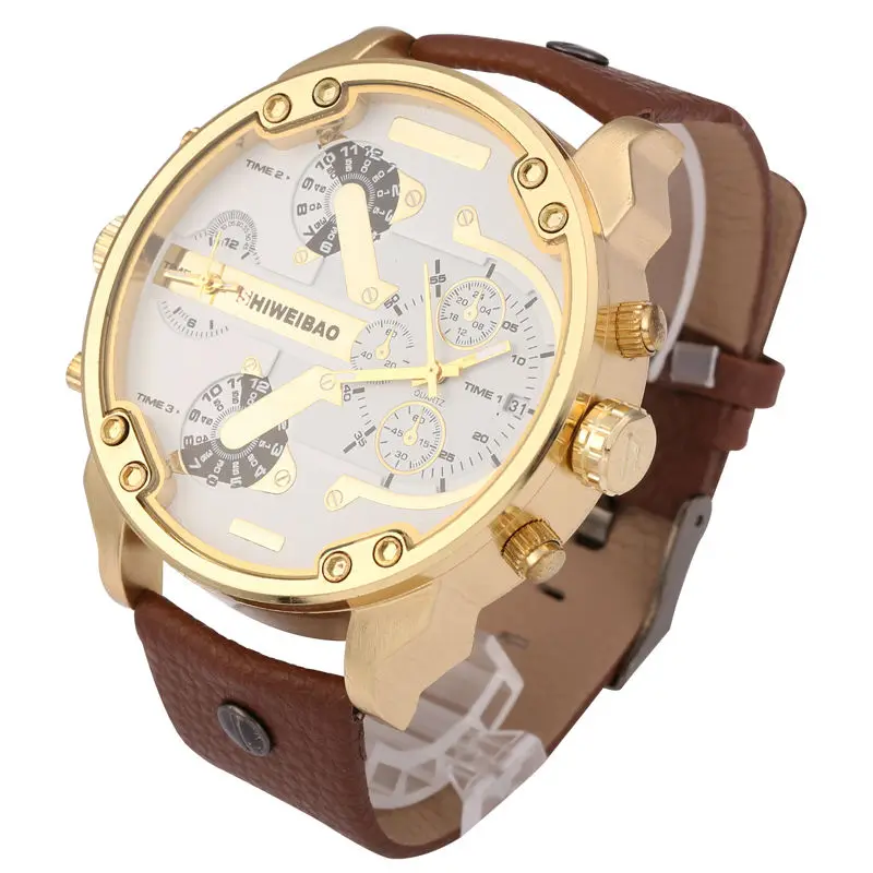 top luxury brand shiweibao dual time zones quartz watch men watches leather strap sport watches  2 (1)