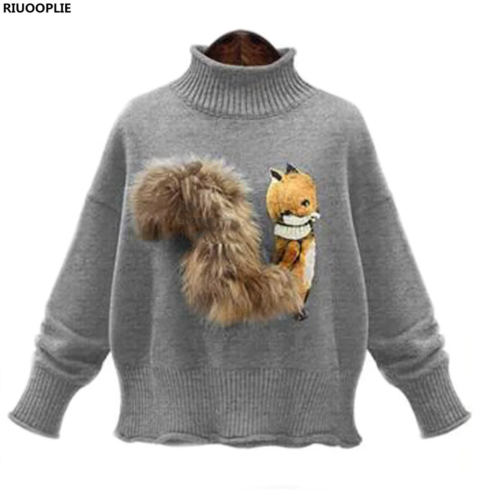 RIUOOPLIE Women Fur Fox Patch High-necked Sweaters Solid Color Long Sleeve Knitwear
RIUOOPLIE Women Fur Fox Patch High-necked Sweaters Solid Color Long Sleeve Knitwear