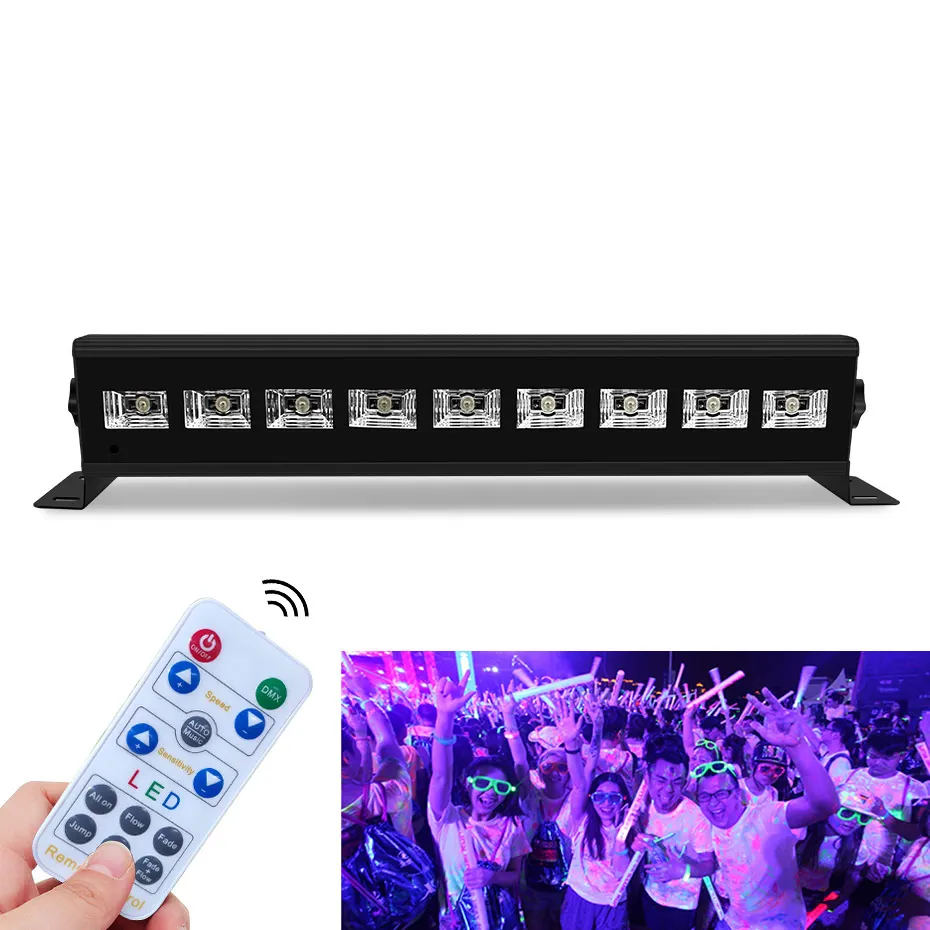 9 18 LEDs UV DMX Control Stage Lights Remote Sound Activated Disco Lights for Festival Party Lights Music Stage Lighting Effect
9 18 LEDs UV DMX Control Stage Lights Remote Sound Activated Disco Lights for Festival Party Lights Music Stage Lighting Effect