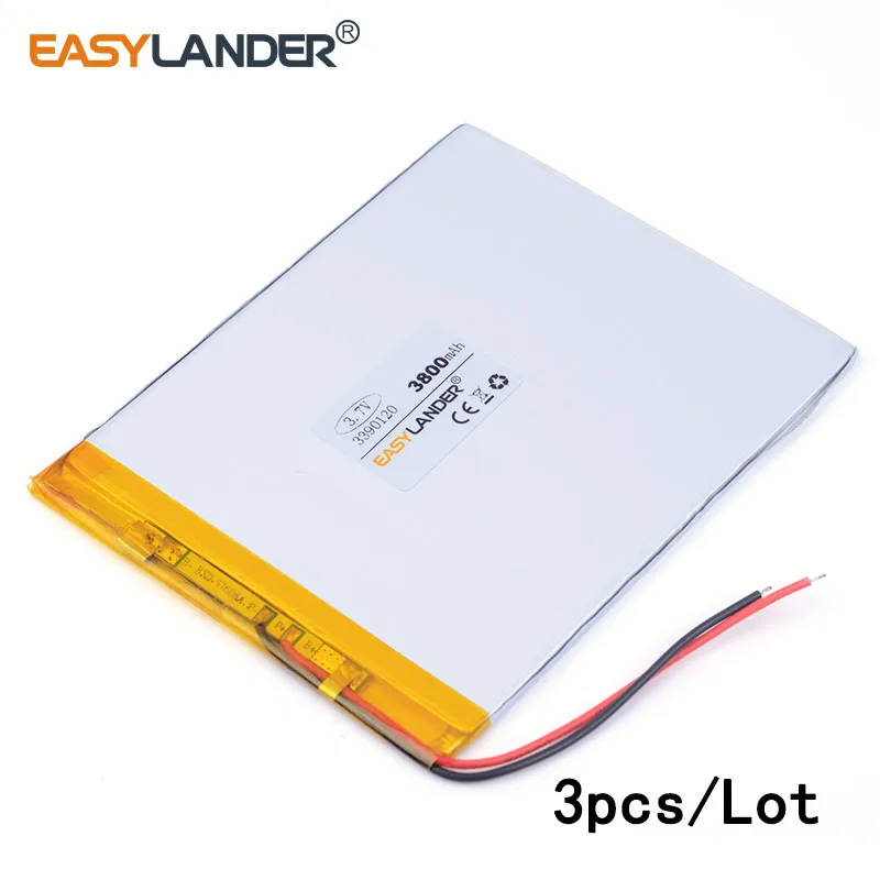 3pcs /Lot 3390120 3800MAH lithium Li ion polymer rechargeable battery For Power bank PAD DVD Naptop e-book video game MID
3pcs /Lot 3390120 3800MAH lithium Li ion polymer rechargeable battery For Power bank PAD DVD Naptop e-book video game MID