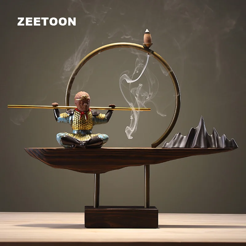 Ceramic Backflow Incense Burner Monkey King Statues Censer / Office Table Decor Crafts Home Lucky Adornment Souvenir Aroma Stove
Ceramic Backflow Incense Burner Monkey King Statues Censer / Office Table Decor Crafts Home Lucky Adornment Souvenir Aroma Stove