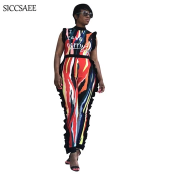 

Back Zip Letter Tie Dye Printed Rompers Womens Jumpsuit Stringy Selvedge Ruffles Sexy One Piece Overalls Fall 2018 Mono Mujer