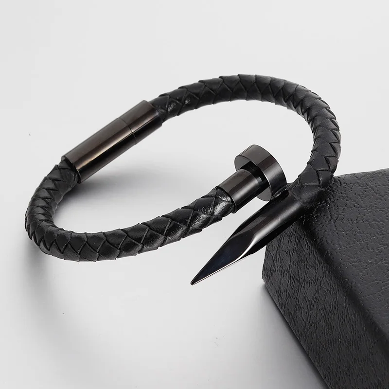 Genuine Leather Bracelet for Men Women Nail Design Stainless Steel Magnetic Clasp Braid Rope Chain charm bracelets for women
Genuine Leather Bracelet for Men Women Nail Design Stainless Steel Magnetic Clasp Braid Rope Chain charm bracelets for women