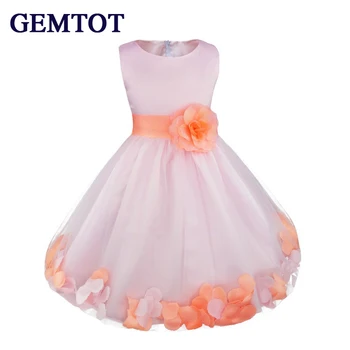 

GEMTOT Kids Girls Flower Petals Dress Children Bridesmaid Toddler Elegant Dress Pageant Wedding Bridal Tulle Formal Party Dress