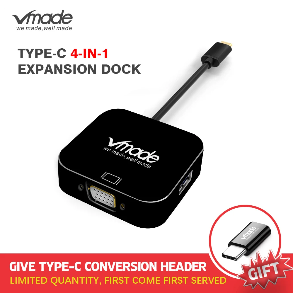 Vmade Newest 4-in-1 Type-C USB-C 3.0 HUB to VGA Mini Converter for Huawei/Samsung S8/S8+/MacBook/MacBook Pro Type-C Mini Adapter
Vmade Newest 4-in-1 Type-C USB-C 3.0 HUB to VGA Mini Converter for Huawei/Samsung S8/S8+/MacBook/MacBook Pro Type-C Mini Adapter