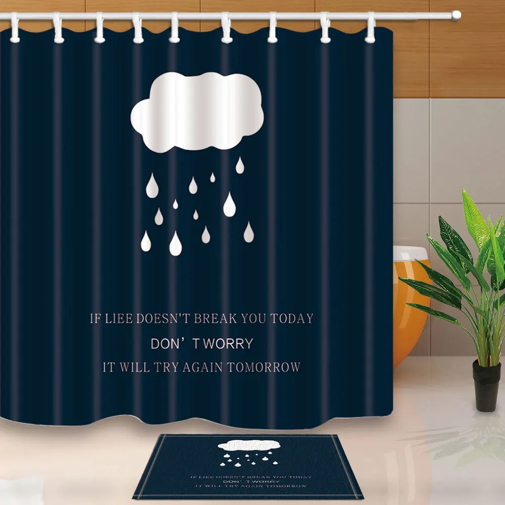 Custom Shower Curtains White Cloud and Raindrops on Navy Blue Fabric Bathroom Curtains Modern Simple Waterproof With 12 Hooks
Custom Shower Curtains White Cloud and Raindrops on Navy Blue Fabric Bathroom Curtains Modern Simple Waterproof With 12 Hooks