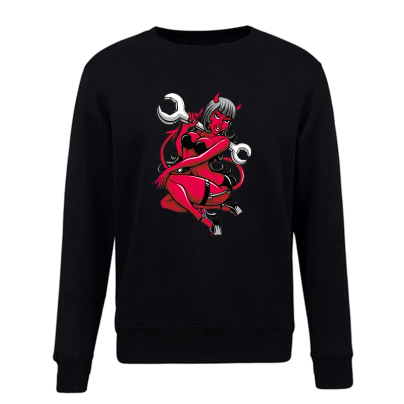 Модная толстовка с капюшоном Devil Pin Up Girl большим гаечным ключом в стиле панк