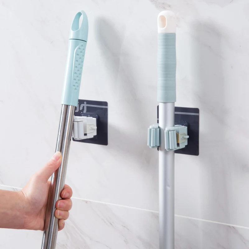 Punch-free Mop Rack Bathroom Wall Mounted Mop Hook Organizer Bathroom Broom Card Holder Hanger Mop Clip Storage Rack5