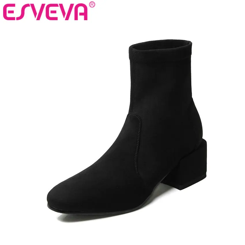 ESVEVA 2020 Women Shoes Winter Ankle Boots Flock+pu Square Med Heel Slip On Motorcycle Platform Boots Size 34-39
ESVEVA 2020 Women Shoes Winter Ankle Boots Flock+pu Square Med Heel Slip On Motorcycle Platform Boots Size 34-39