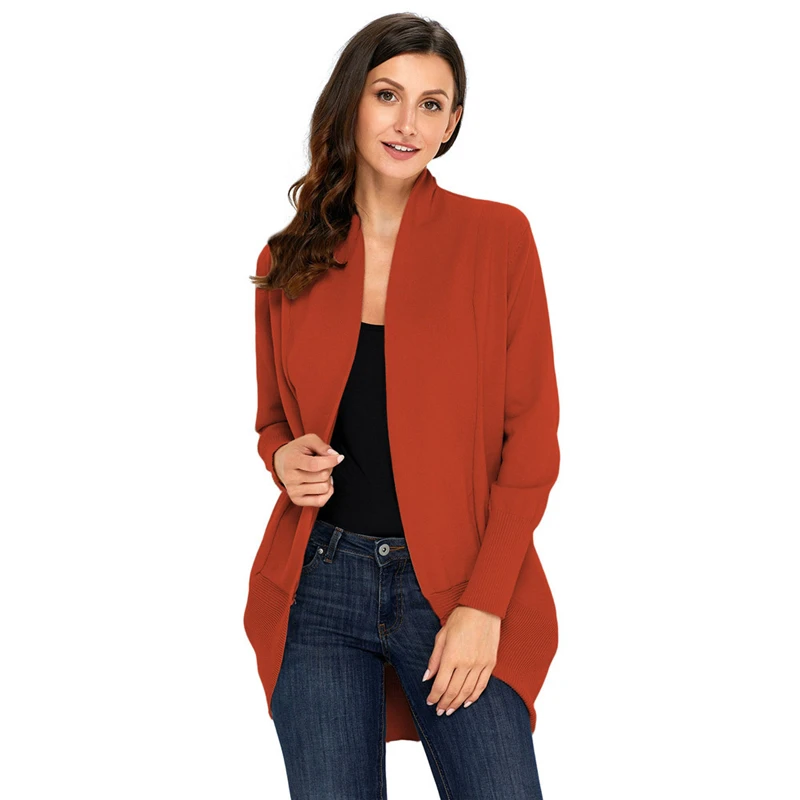 Women Winter Autumn Knitted Cardigan Fashion Open Stitch Jacket Ladies Casual Solid Scarf Collar Cardigans Sweaters AA11911 |