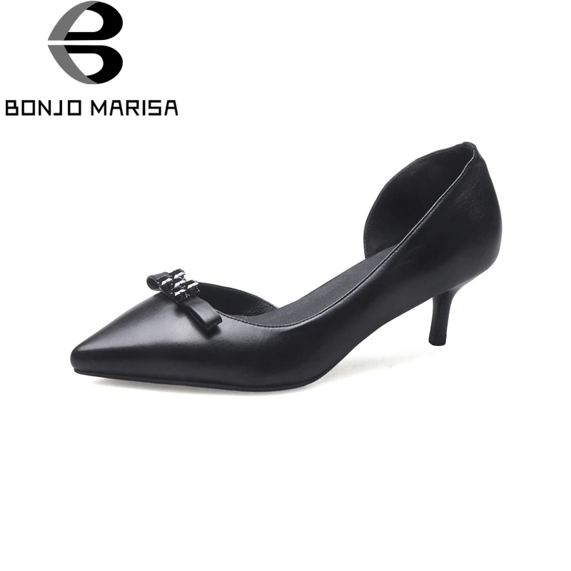 BONJOMARISA New women's Genuine Leather Pointed Toe Crystal Thin Med Heels Solid Shoes Woman Casual Spring Big Size 33-40
BONJOMARISA New women's Genuine Leather Pointed Toe Crystal Thin Med Heels Solid Shoes Woman Casual Spring Big Size 33-40