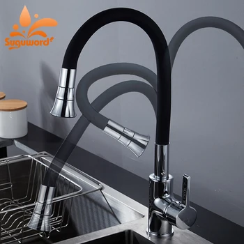 Suguword Chrome with Black Rubber Hose Kitchen Faucet Deck Mounted Mixer Tap Hot and Cold Water Switch 2 Outlet Ways Swivel
Suguword Chrome with Black Rubber Hose Kitchen Faucet Deck Mounted Mixer Tap Hot and Cold Water Switch 2 Outlet Ways Swivel