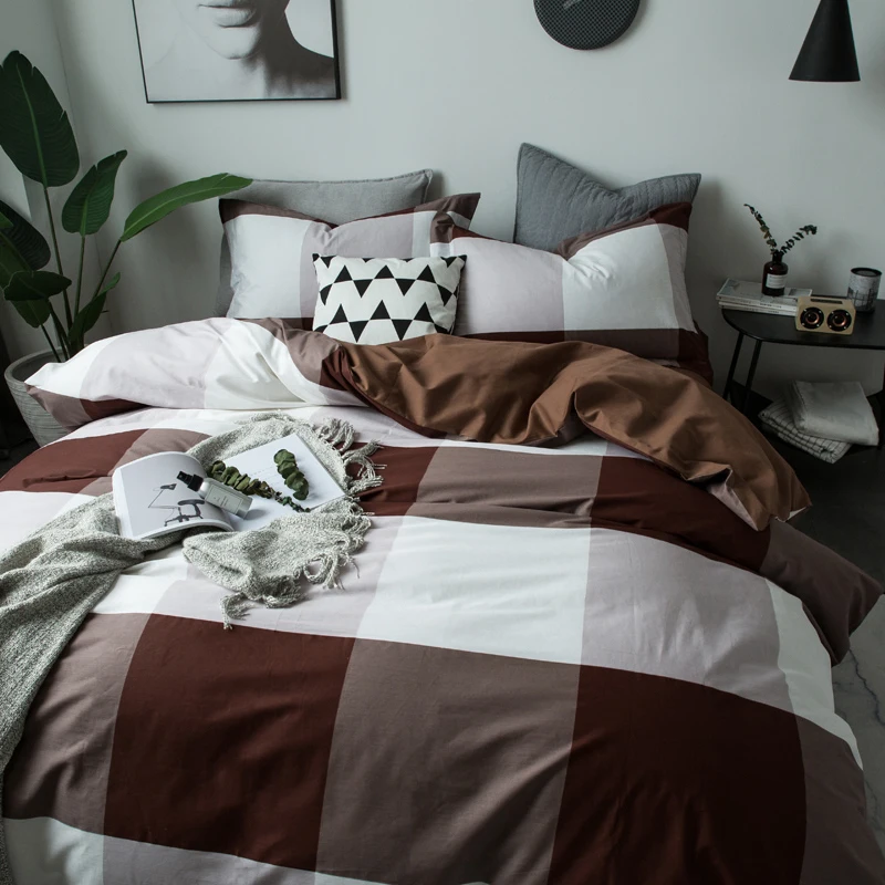 Dark Coffee Color White Plaid Pattern 100% Cotton 3/4pcs Bedding Set Queen King Size Bed Duvet Cover Set Bed Sheet Pillowcase
Dark Coffee Color White Plaid Pattern 100% Cotton 3/4pcs Bedding Set Queen King Size Bed Duvet Cover Set Bed Sheet Pillowcase