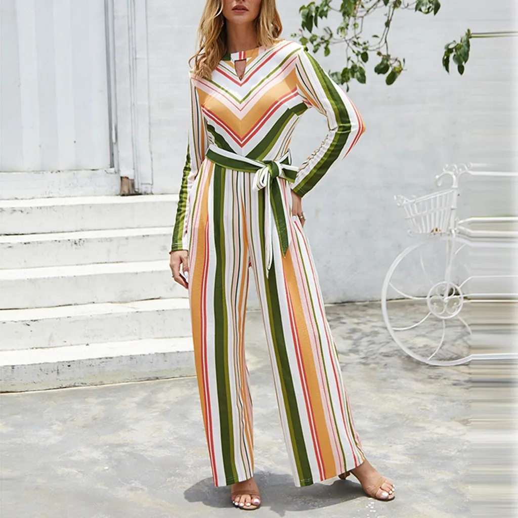 Feitong Bohemian Womens Jumpsuits Fashion Strap Stripe Long Sleeve Bandage Rompers Concealed Straight Pants O-Neck Long Plausuit
Feitong Bohemian Womens Jumpsuits Fashion Strap Stripe Long Sleeve Bandage Rompers Concealed Straight Pants O-Neck Long Plausuit