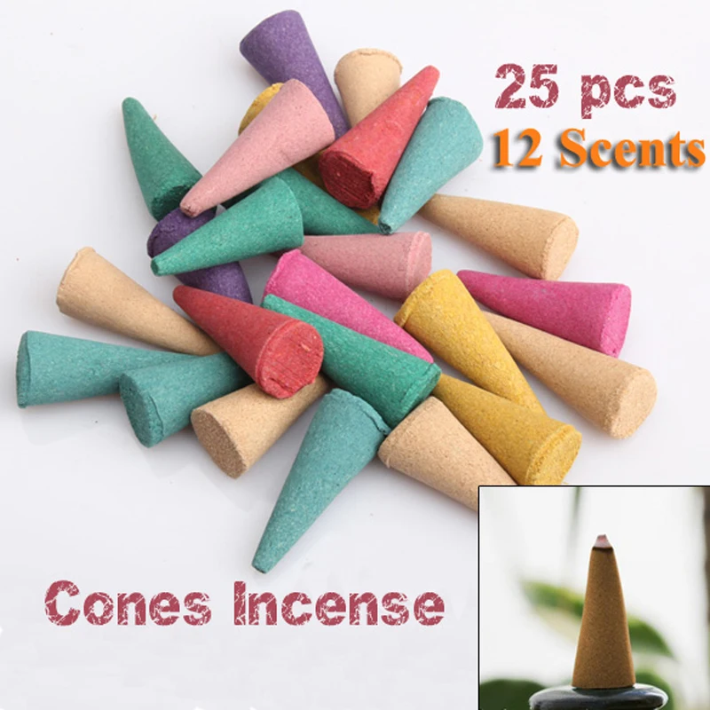 Image #Cu3 25 Mix Stowage Colorful Fragrance Triple Scent Incense Cones Potpourri