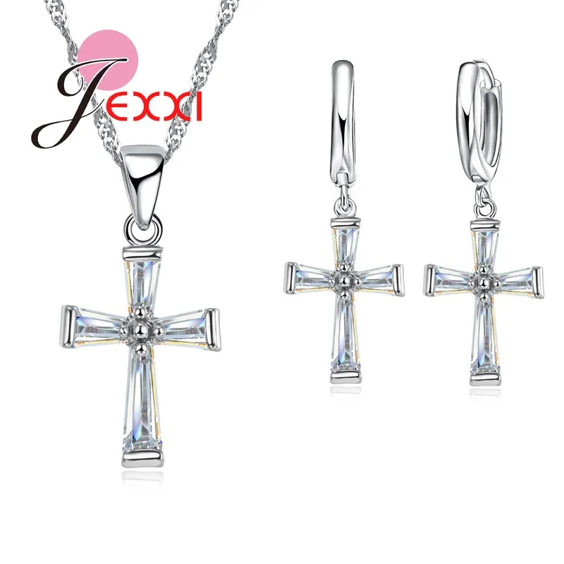 Free Shipping CZ Crystal 925 Sterling Silver Women Jewelry Sets Cross Design Good Necklace & Earrings For Christian
Free Shipping CZ Crystal 925 Sterling Silver Women Jewelry Sets Cross Design Good Necklace & Earrings For Christian