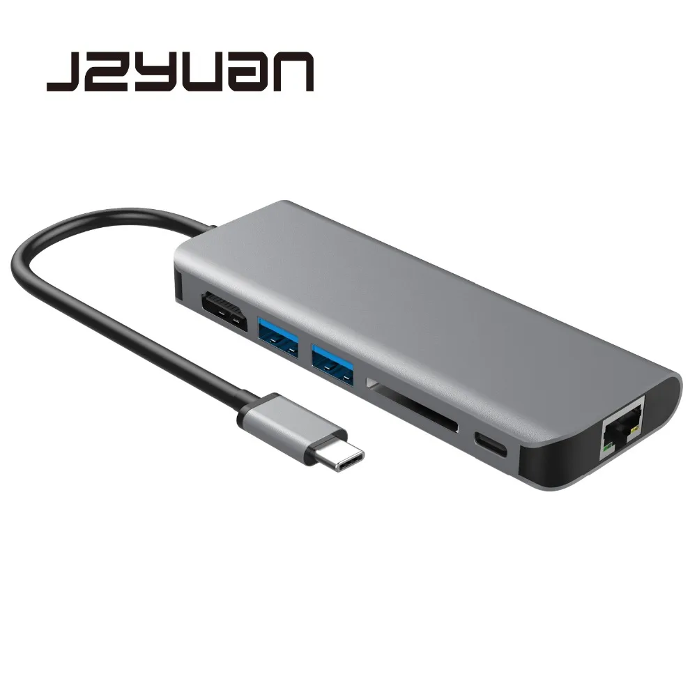 JZYuan USB Type C 3.1 HUB Multiport Type C PD Charging RJ45 Gigabit Ethernet USB 3.0 HDMI 4K Card Reader HUB Adapter for MacBook
JZYuan USB Type C 3.1 HUB Multiport Type C PD Charging RJ45 Gigabit Ethernet USB 3.0 HDMI 4K Card Reader HUB Adapter for MacBook