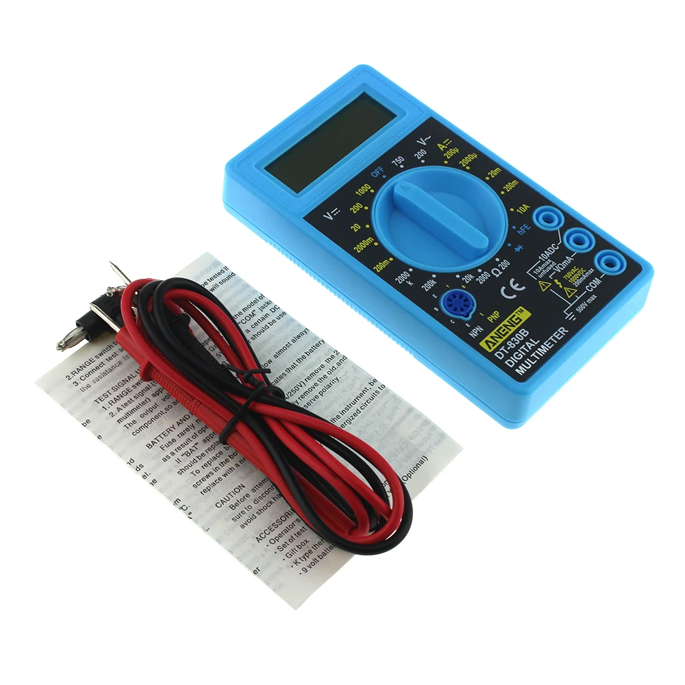 DT 830B LCD Voltmeter Ammeter Ohm Digital Multimeter Battery & Leads Electric 