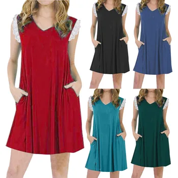 Women dress vestidos V-Neck Sleeveless female clothing Spaghetti Strap Lace Patchwork Plain Shift Dress jurken zomer 2019
Women dress vestidos V-Neck Sleeveless female clothing Spaghetti Strap Lace Patchwork Plain Shift Dress jurken zomer 2019